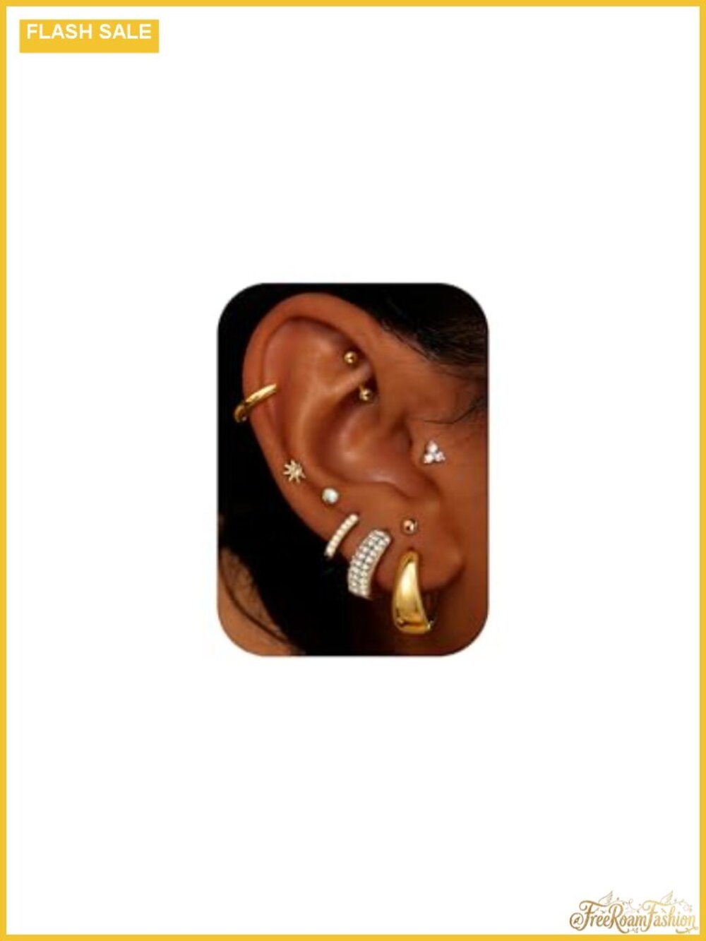 Hypoallergenic 14K Gold Plated Earring Set 9 Pairs Studs & Hoops CZ Stainless